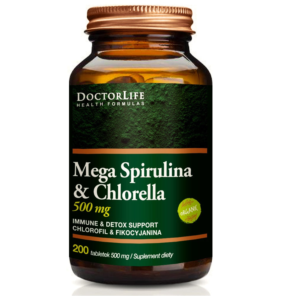 Mega Spirulina & Chlorella 500mg dietary supplement 200 tablets