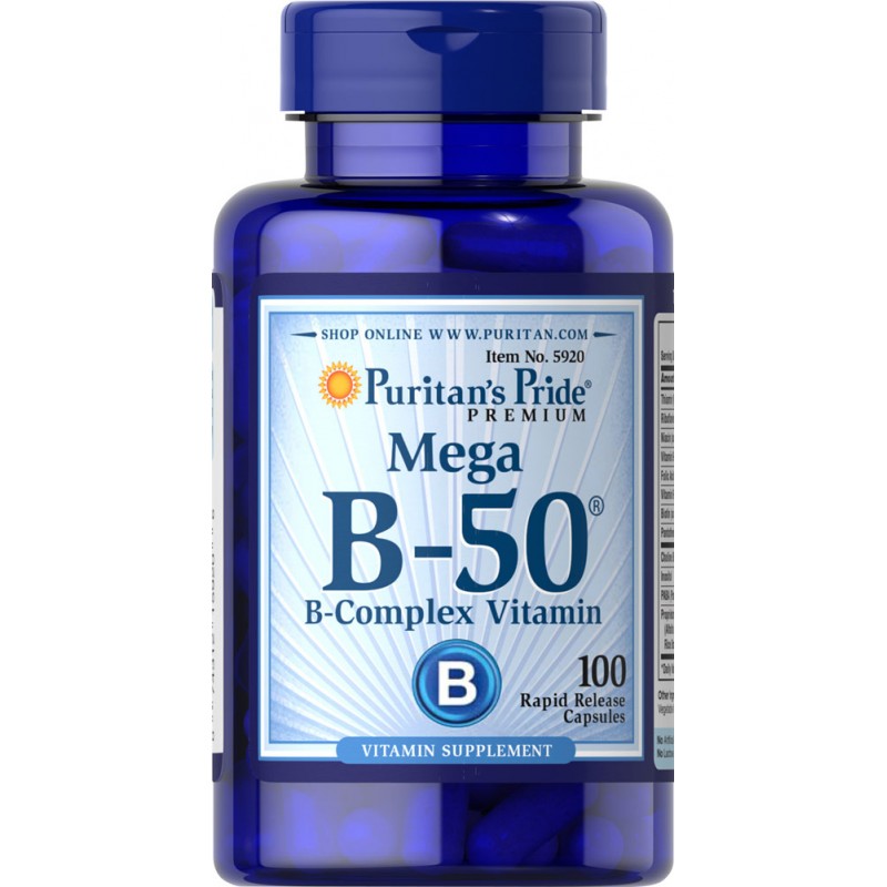 Mega B-50 B-Complex Vitamin dietary supplement 100 capsules