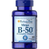Mega B-50 B-Complex Vitamin dietary supplement 100 capsules