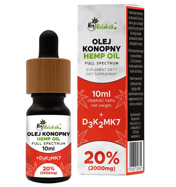 Hemp Oil Full Spectrum 20% 2000mg dietary supplement in drops Hemp oil + D3K2MK7 10ml