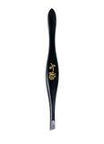 Black tweezers oblique with a rose