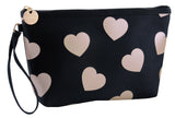 Romantic Hearts medium black cosmetic bag