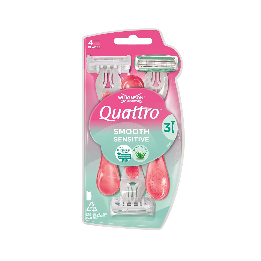 Quattro Razor Brand Logo Quattro Smooth Sensitive disposable women's razors 3 pcs – Cosmetics ...