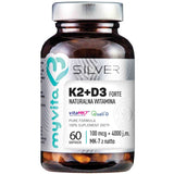 Silver Vitamin K2 100µg + D3 Forte 4000IU 100% pure dietary supplement 60 capsules
