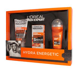 Men Expert Set Hydra Energetic Stimulating Face Cleansing Gel 50ml + Anti-Fatigue Moisturizing Cream 50ml + Thermic Resist Antiperspirant 35ml