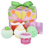 Fruit Basket Handmade Gift Box Cosmetic Set Sparkling Bath Ball 2pcs + Glycerin Soap 2pcs + Mini Scrub 120ml + Shower Gel 120g