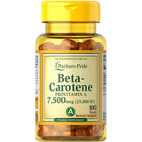 Beta Carotene Provitamin A 7500 µg dietary supplement 100 capsules