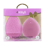 Dual Action Facial Cleansing set: silicone facial cleansing brush + exfoliating sponge